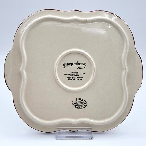 Tara Temptations Square Salad Dessert Plate w Handles Floral Lace Blue 7.5 in - Picture 3 of 8